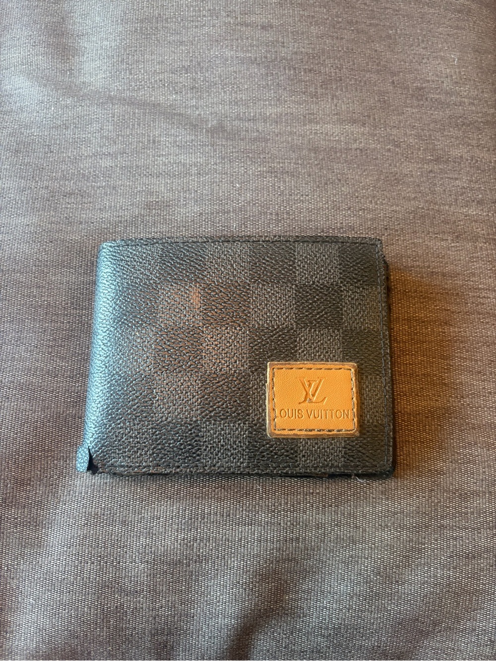 Louis Vuitton Black Damier Canvas Card Holder with Tan Logo Patch